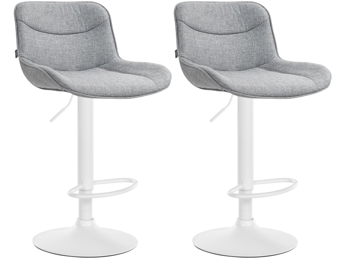 Juego de 2 taburetes giratorios de bar, forma ergonómica, costuras decorativas, tela gris, estructura metálica blanca 10_0006199