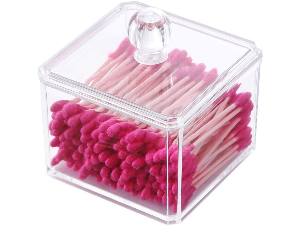 Caja Compacta Cuadrada De Acrílico Transparente Para Guardar Bastoncillos De Algodón Y Accesorios.