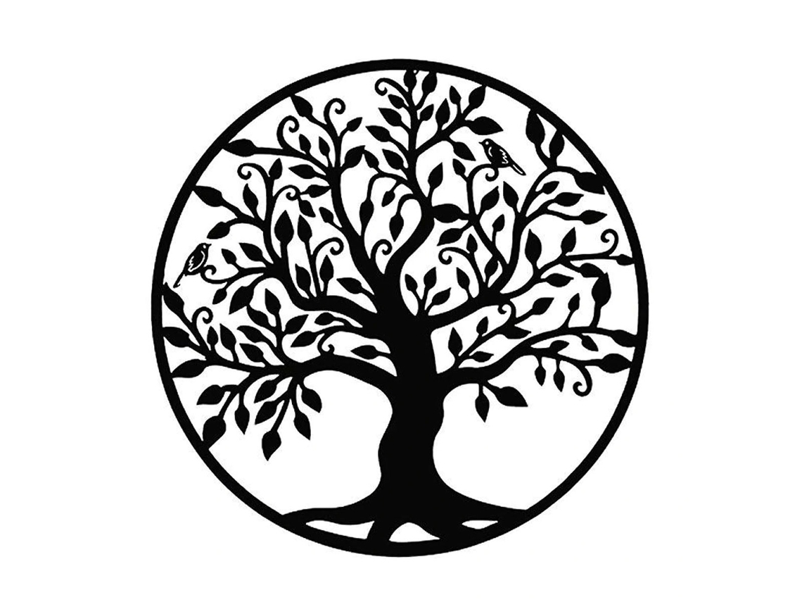 Elegante arte de pared de metal con árbol de la vida, exquisita tecnología de corte sin rebabas, revestimiento negro resistente al óxido o daños,