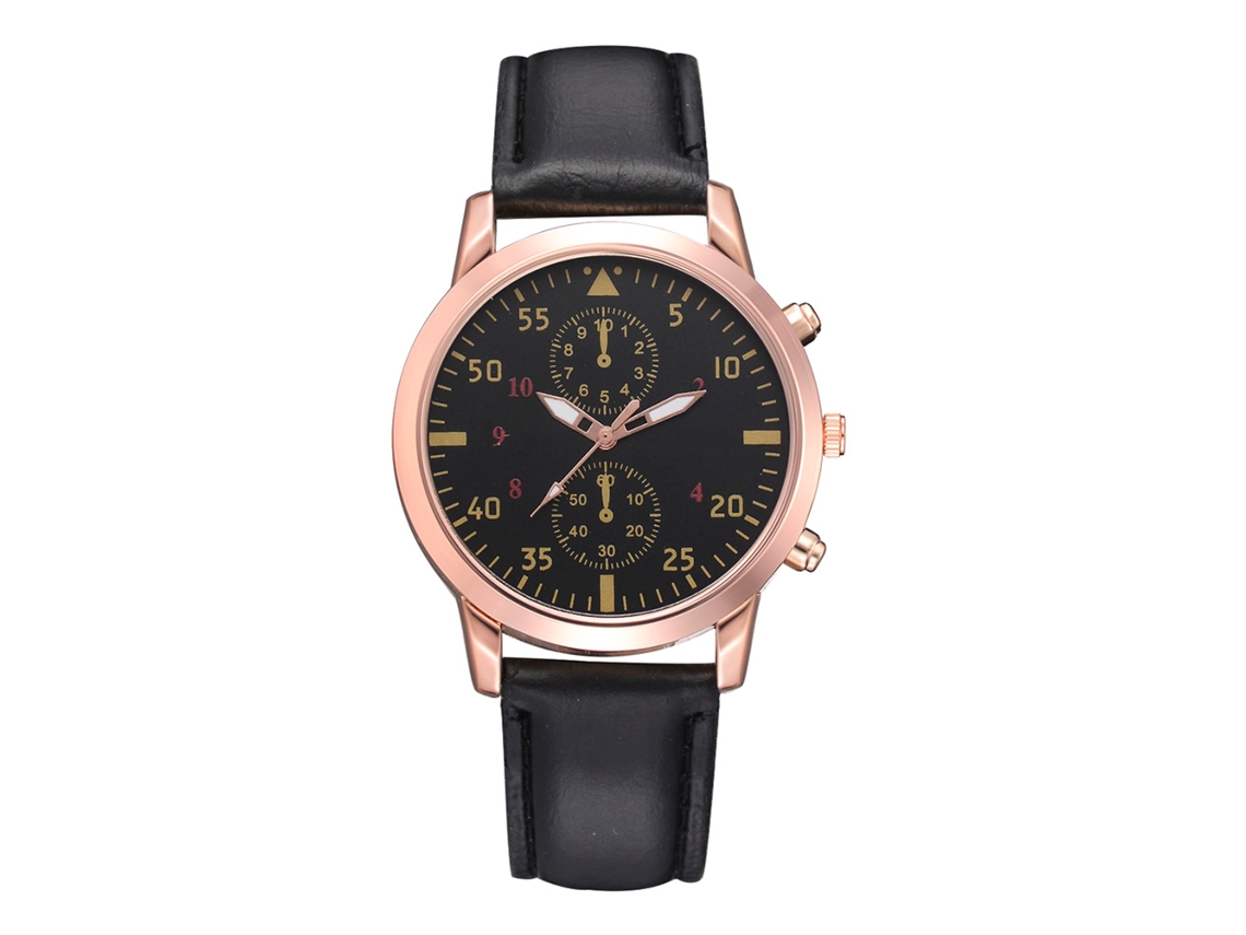 Reloj De Pulsera Redondo Informal Para Mujer Fanteeda, Piel Sintética, Cuarzo, Negro, Oro Rosa.