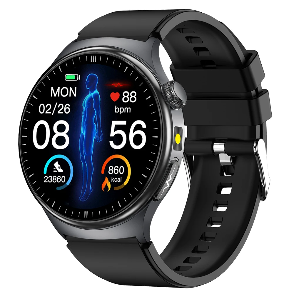 Reloj inteligente (de silicona negra) con pantalla táctil AMOLED de 1,43 pulgadas y función de llamada Bluetooth.