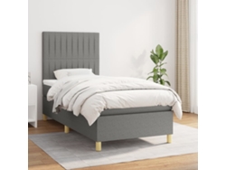 Cama Box Spring Con Colchón Tela Gris Oscuro 80x200 Cm
