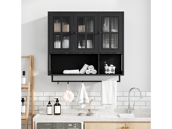 Armario De Pared Para Baño Con 3 Puertas, Apertura/cierre, Cristal, Toallero, Color Negro.