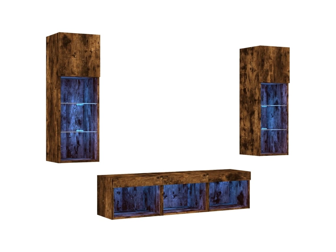 Maison Exclusive - Muebles Tv Pared Con Led 5 Pzas Madera Ingeniería Roble Ahumado