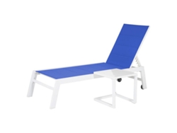 Conjunto de tumbona y mesa auxiliar BARBADOS en textileno azul - aluminio blanco HAPPY GARDEN