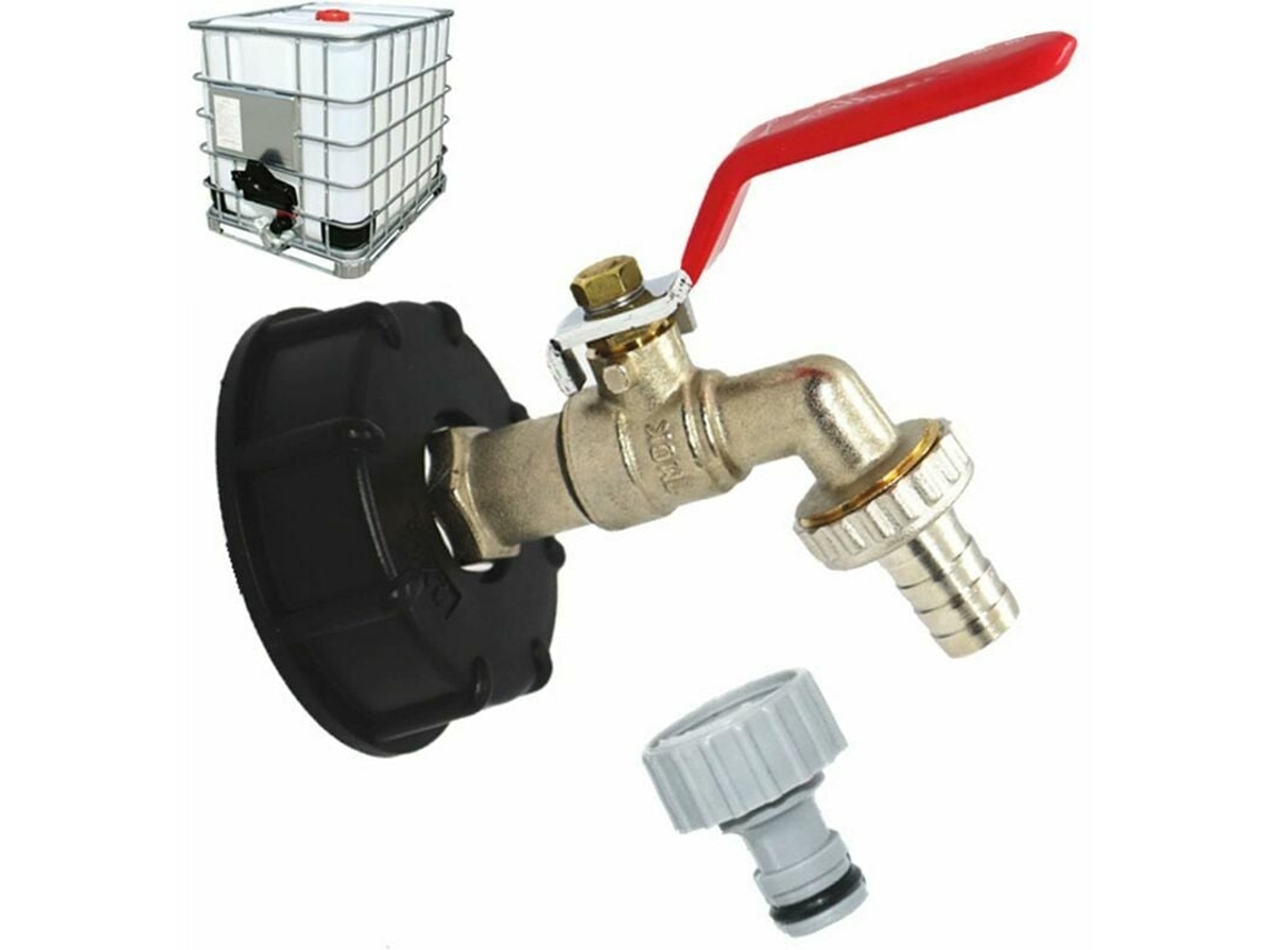 Adaptador de grifo para tanque de 1000 l S60x6 con conector de manguera de 1/2", adaptador de drenaje IBC (1 unidad)