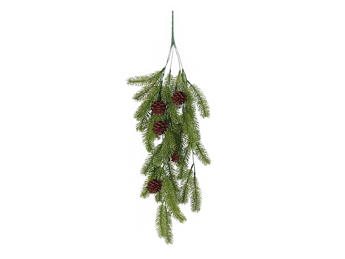 Adorno colgante artificial de enredadera navideña, blanco con piñas