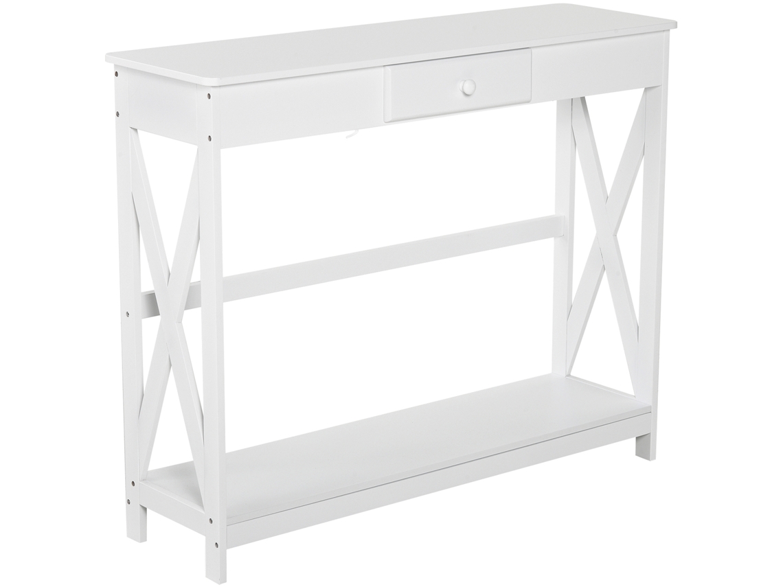 Mesa Console Madeira 1 Gaveta 1 Prateleira 100x30x81 Cm Branca