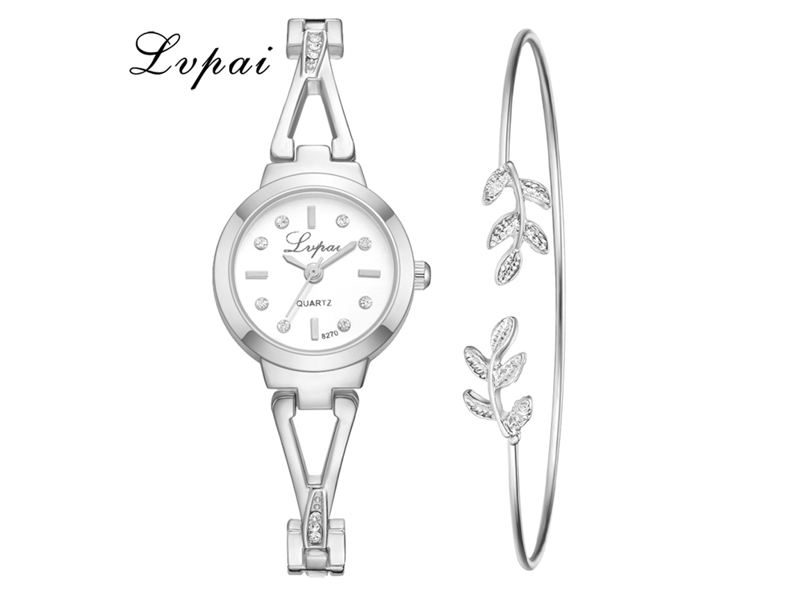 Reloj De Cuarzo Para Mujer Ivpai Con Brazalete De Aleación Y Diamantes De Imitación Plateados Blancos - Moda