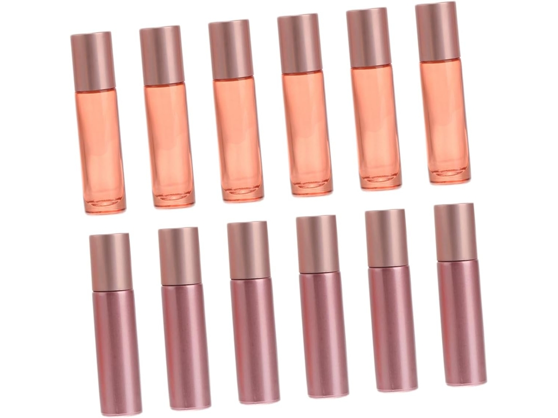 De 12 Frascos De Vidro Recarregáveis Com Tampa De Enrolar Para Óleos Essenciais, Cor Ouro Rosé