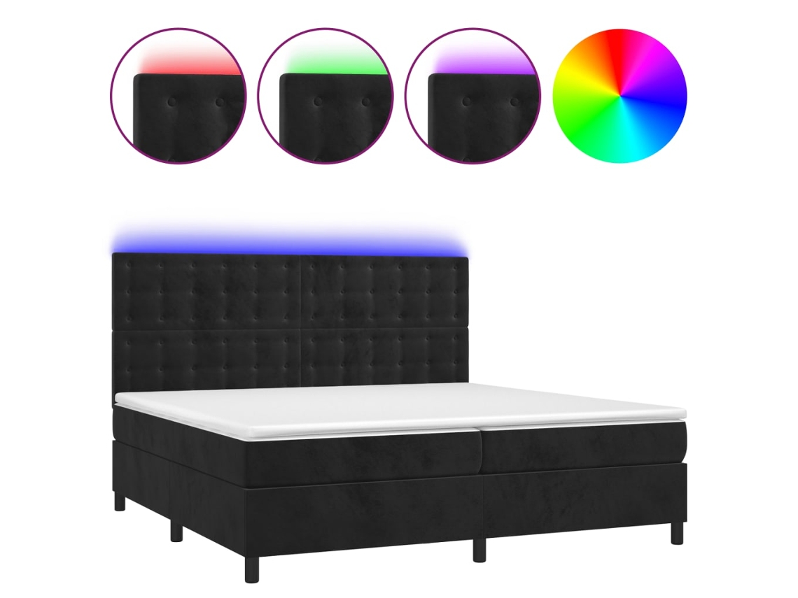 VIDAXL Colchón con somier/LED (Negro - Terciopelo - 200 x 200 cm)