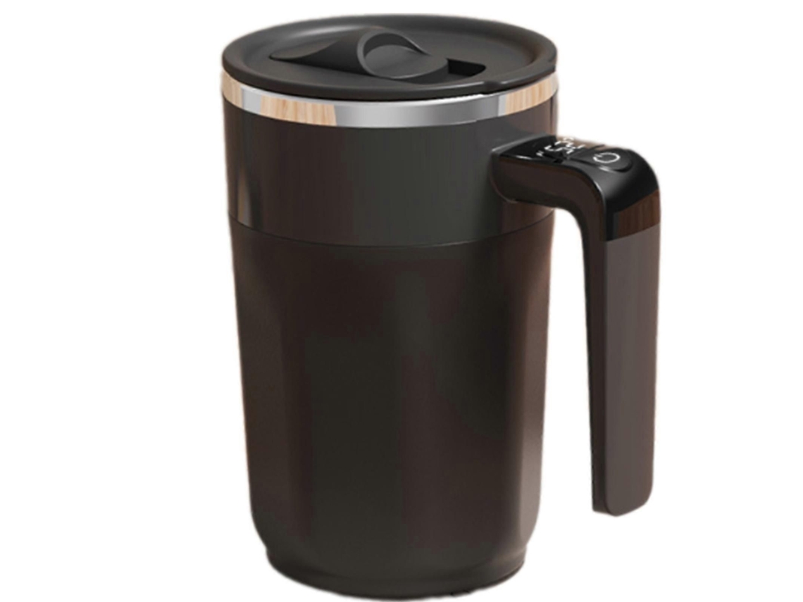 Taza eléctrica giratoria magnética con tapa deslizante para mezclar café y otras bebidas, con indicador de temperatura. TAISHENGDA
