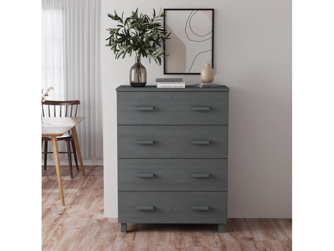 Aparador Hamar Madera Maciza De Pino Gris Oscuro 79x40x103,5 Cm