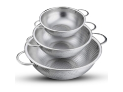 3 Coladores Plateados De Acero Inoxidable De Ø21/29/35 Cm Para Lavar Arroz, Verduras Y Frutas.