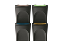 Conjunto de 4 Cubos de Basura de Plástico 100% Reciclado Negro 4X25L WELLHOME