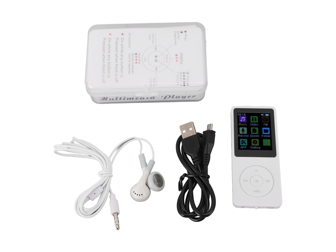 Reproductor Mp3 Con Pantalla Tft De 1,8 Pulgadas, Bluetooth 5.0, Grabación De Vídeo, 8 Gb, Blanco.