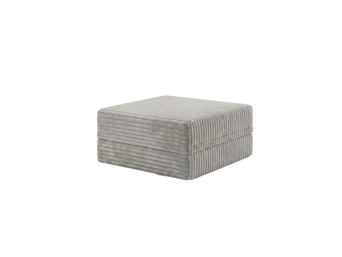 Sofá Modular Puff Convertible Veludo Listado Cinza