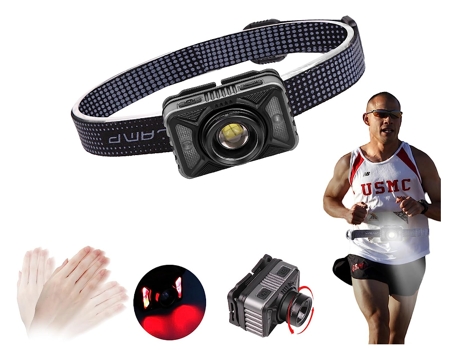 Linterna frontal recargable con sensor de movimiento, linterna frontal con zoom súper brillante 4 modos para correr/acampar/pescar, luz frontal imp...
