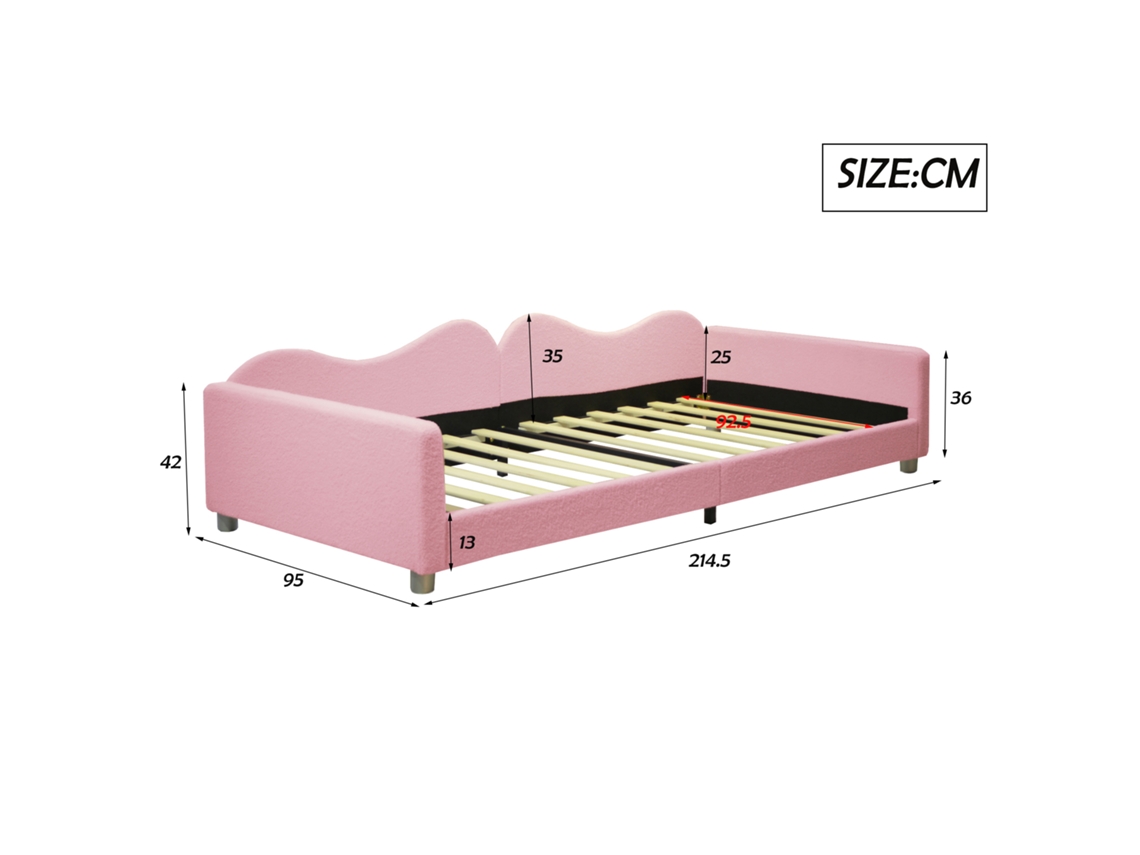 Sofá cama 90x200 cm en tejido de rizo francés - con somier - Rosa