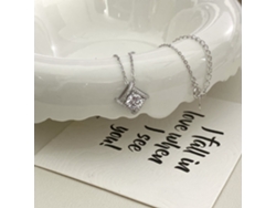 (oro Blanco) Collar Con Colgante Cuadrado De Diamante Único Súper Brillante De Plata De Ley 925, Un Collar Sencillo, Lujoso Y Exquisito.
