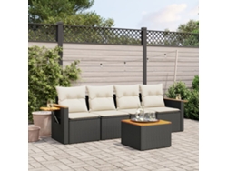 Conjunto de sofá de jardín de 5 piezas con cojines de mimbre sintético negro, Dkd Home Decor