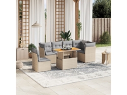 Conjunto de 7 sofás de jardín con cojines de mimbre beige de Dkd Home Decor