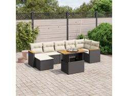 Conjunto de sofá de jardín de 8 piezas con cojines en mimbre sintético negro de DKD Home Decor
