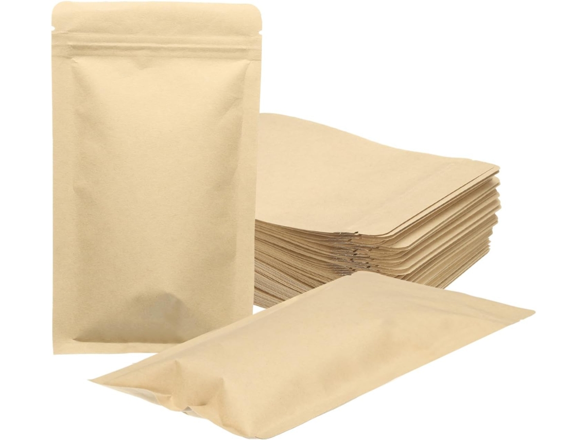 100 bolsas de papel amarillas, 11,8 x 18 cm, con cierre de cremallera, ecológicas, para alimentos. ZYBLSSBB
