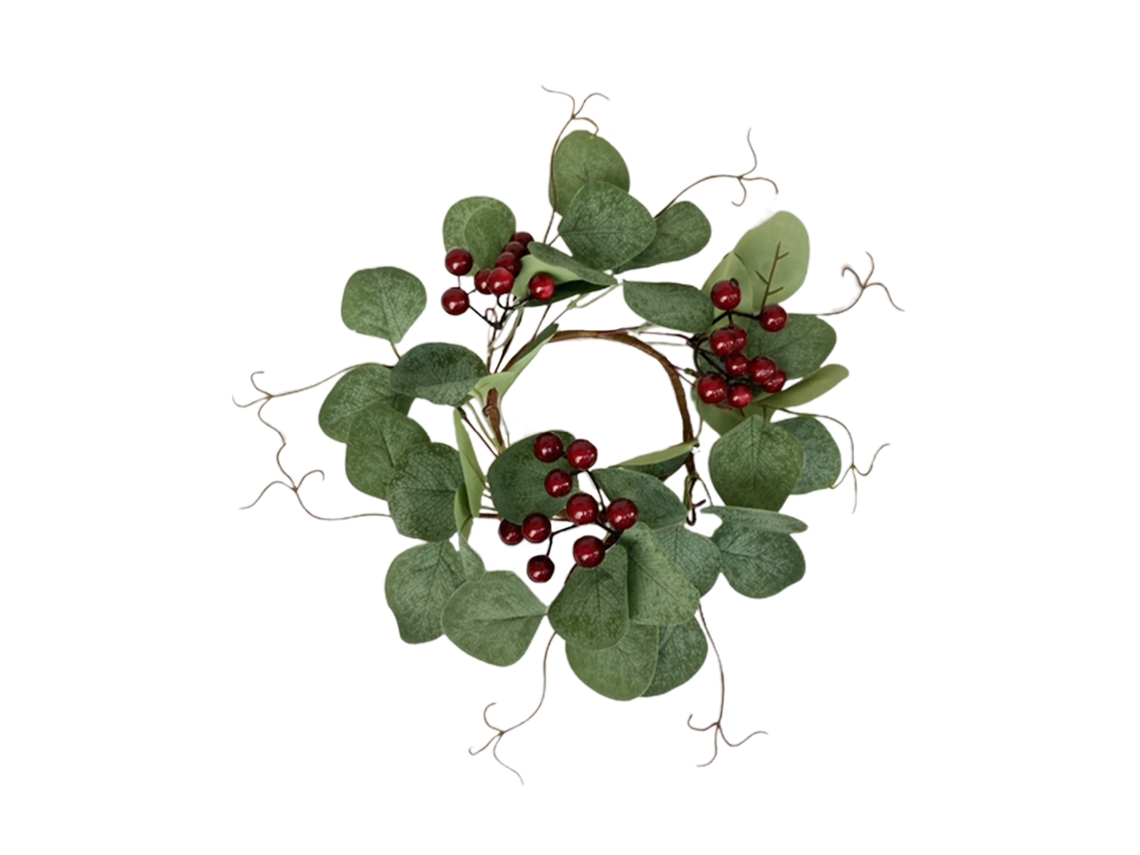 Corona Navideña Con Velas Y Eucalipto Artificial - Verde Y Rojo - 25 Cm - Regalo Festivo