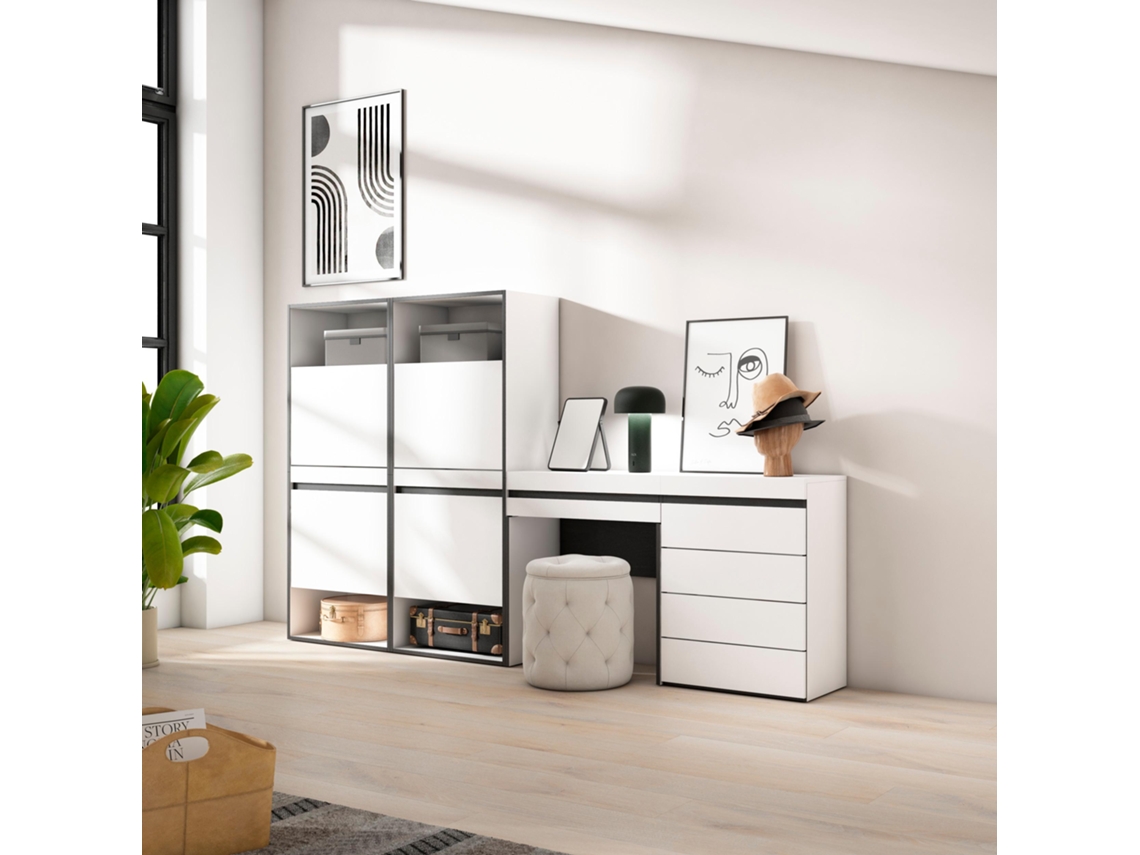 Zapatero, 247x145x35 cm, Dormitorio, habitación, Cómoda, Cajonera, Tocador, Blanco SKRAUT HOME