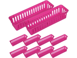 Juego De 12 Cestas Portalápices De Plástico Rosa Fucsia, Forma Rectangular Alargada.