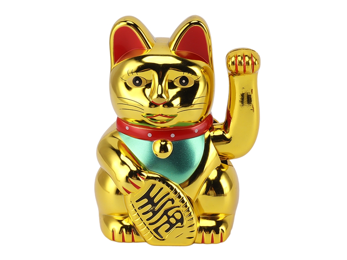 Gato de la suerte con brazo móvil, funciona con energía solar, 5 pulgadas, para el hogar, el coche, color dorado.