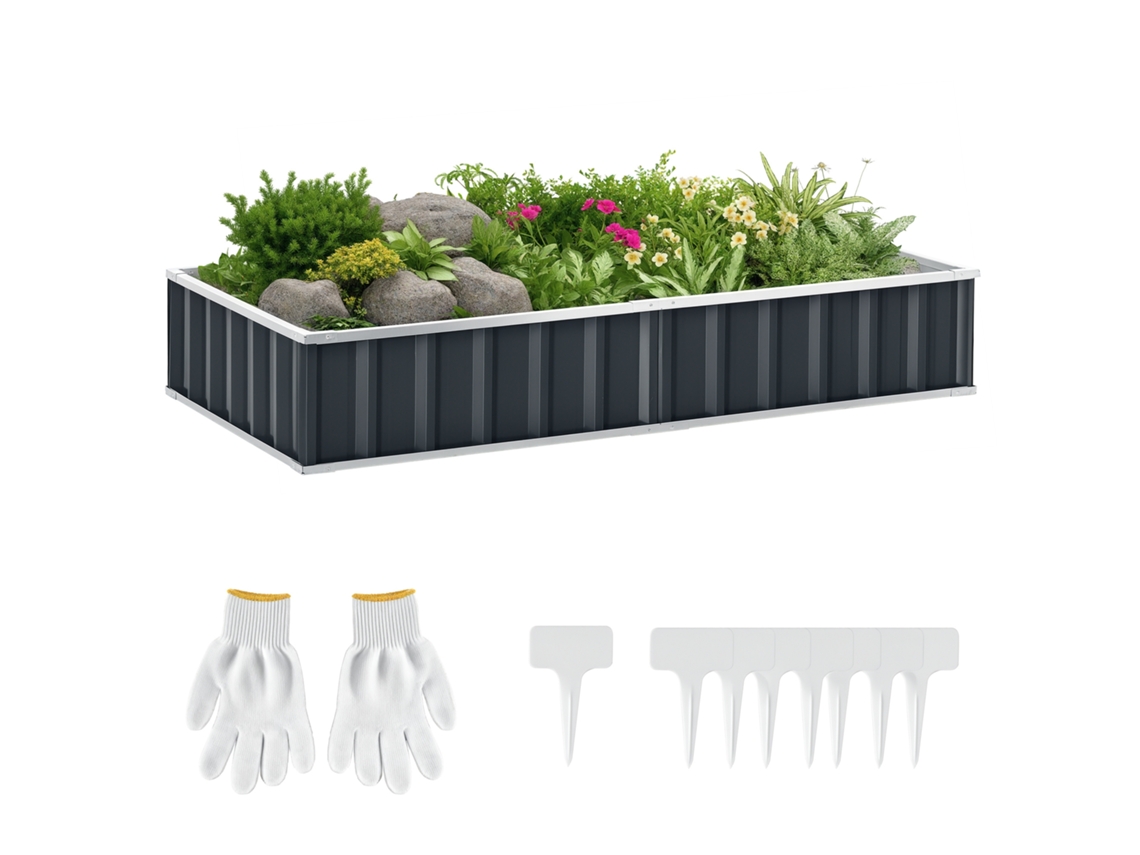 Canteiro elevado em aço para jardim urbano (174x90x30 cm) com luvas S/MARCA