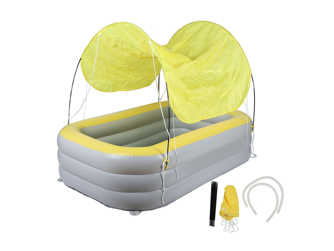 Piscina inflable gruesa, grande, con tobogán y toldo para niños, para exteriores, 2,1 m, color amarillo