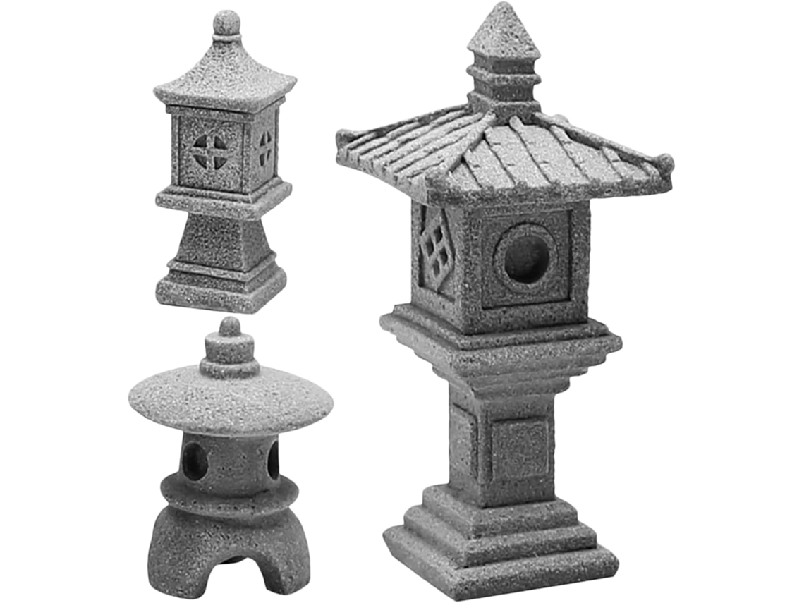 Pequeña Linterna De Jardín De Piedra Con Forma De Pagoda, De Fina Artesanía. Ligera Y Elegante, Para Jardines Zen Y