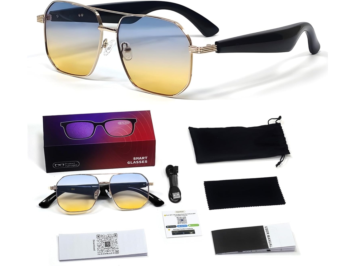 Gafas inteligentes Chrui Gy300, traducción por IA para viajes y negocios, con reproducción de música (azul dorado)