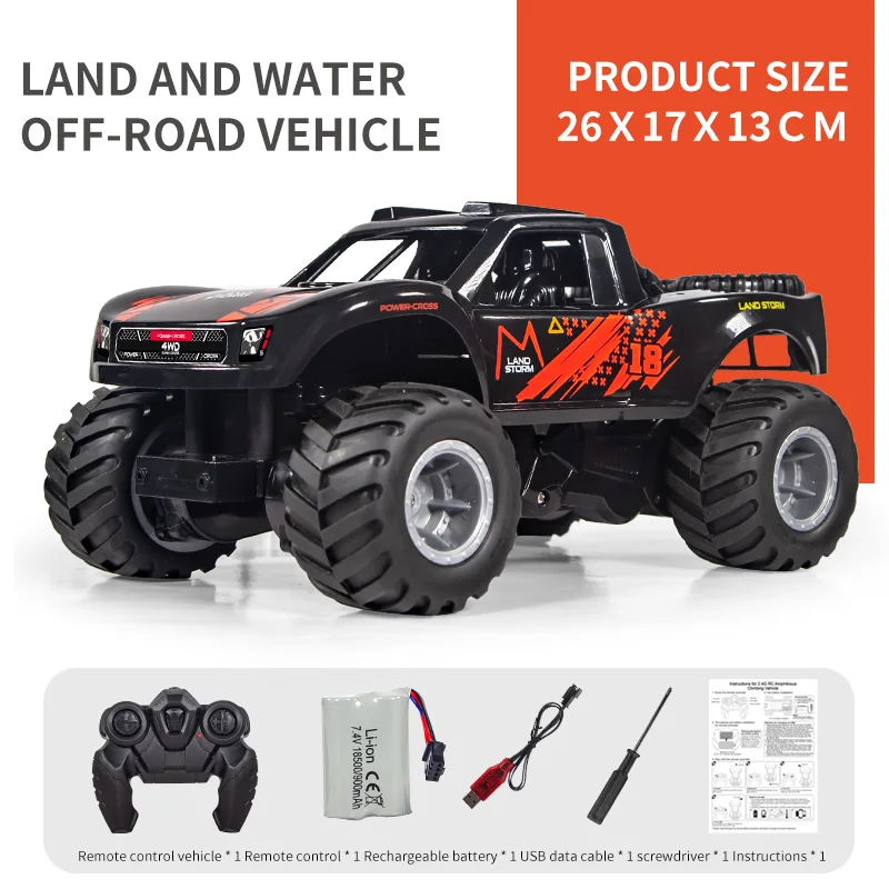 Coche de carreras eléctrico 4x4 con control remoto 2.4G, vehículo anfibio todoterreno. MDUG (naranja)