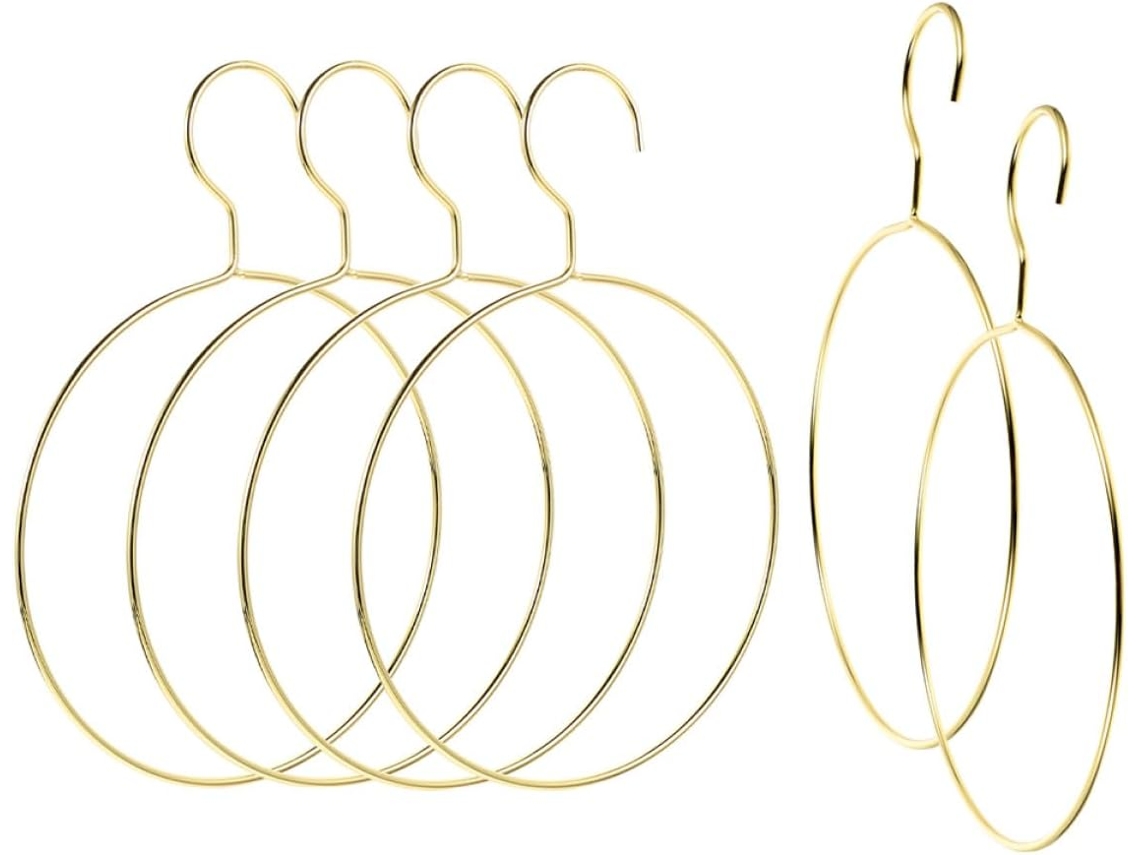 Juego 6 Perchas Redondas Hierro Dorado Soporte Resistente Elegante Bufandas Cinturones Guardar Dormitorio