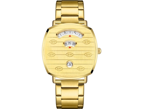 VEANXIN Reloj de pulsera cuadrado de acero inoxidable resistente al agua-Oro