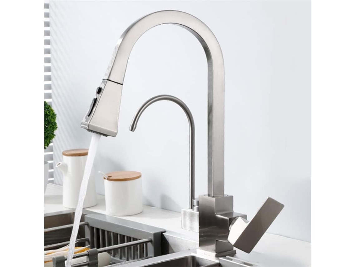 Grifo De 360°, Grifo De Cocina, Cuadrado Filtrado, Negro Mate, Elimina El Agua Caliente Y
