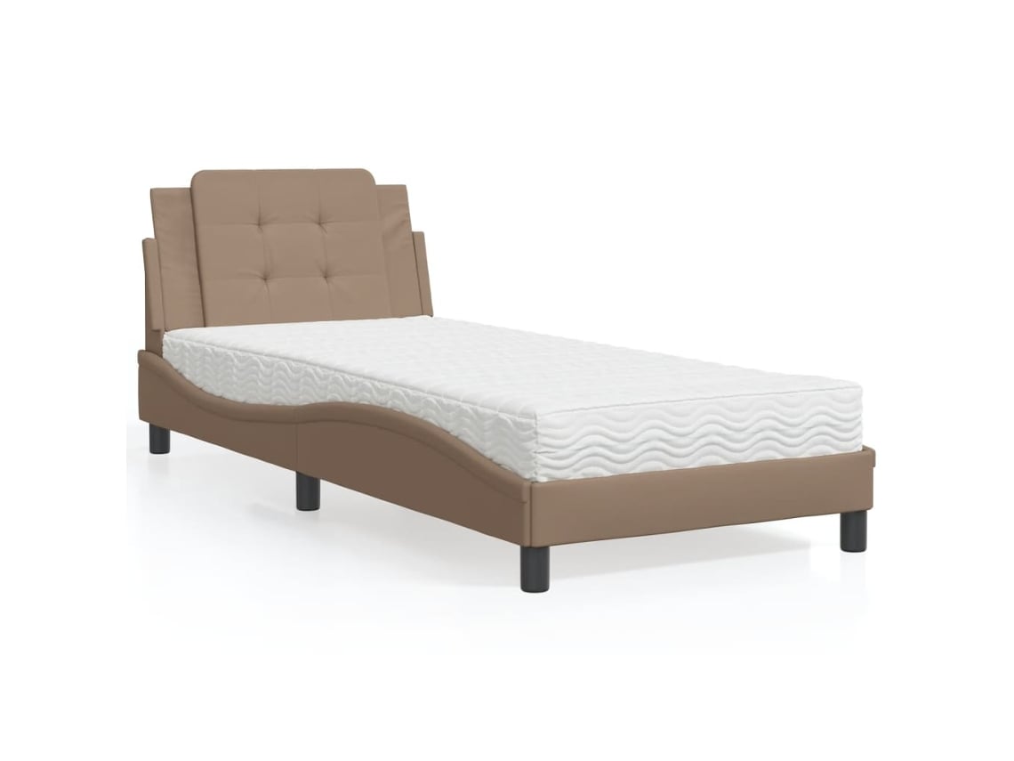 Cama Con Colchón Cuero Sintético Capuchino 90x200 Cm