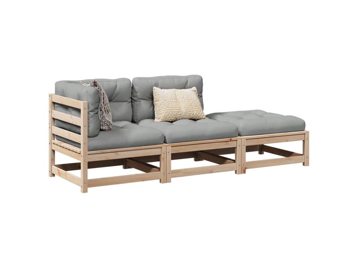 Conjunto de sofá de jardín de 3 piezas con cojines en pino macizo, Dkd Home Decor