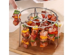 Conjunto De Suporte Para Espetos Para Fritadeira A Ar Com 12 Espetos E Grelha. Em Aço Inoxidável, Design Empilhável Para Cozimento Uniforme, Grelhar Sem Óleo E Fácil Limpeza.