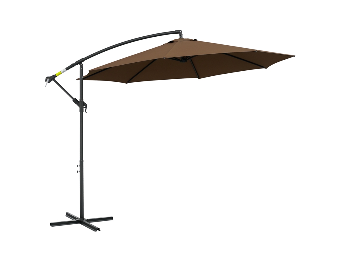 VPMKP - Sombrilla de jardín Outsunny Ø300x250 cm excéntrica inclinable con manivela, base cruzada de acero, protección solar para terraza café PMM CAPITALI