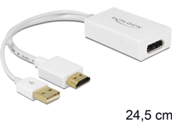 Adaptador HDMI DELOCK (HDMI-A y USB-A - DisplayPort - 24 cm - Blanco)