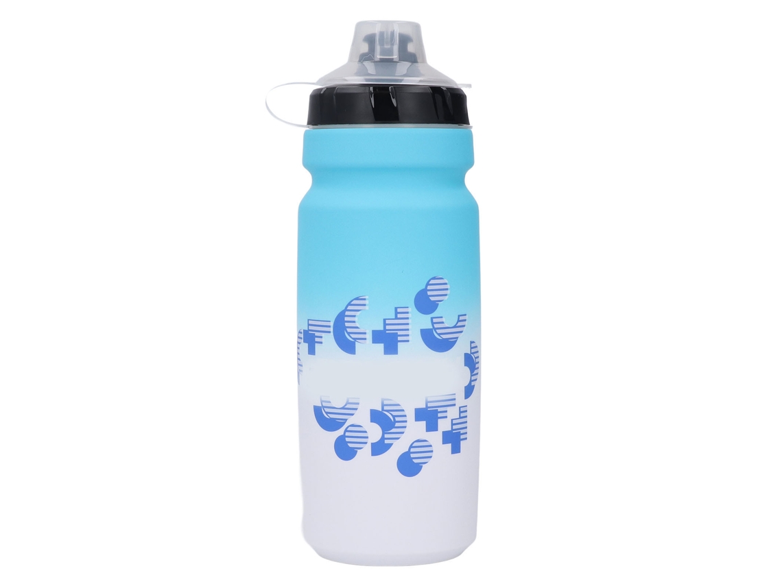 Botella para ciclismo de 750 ml, PP, segura, con tapa azul y blanca.