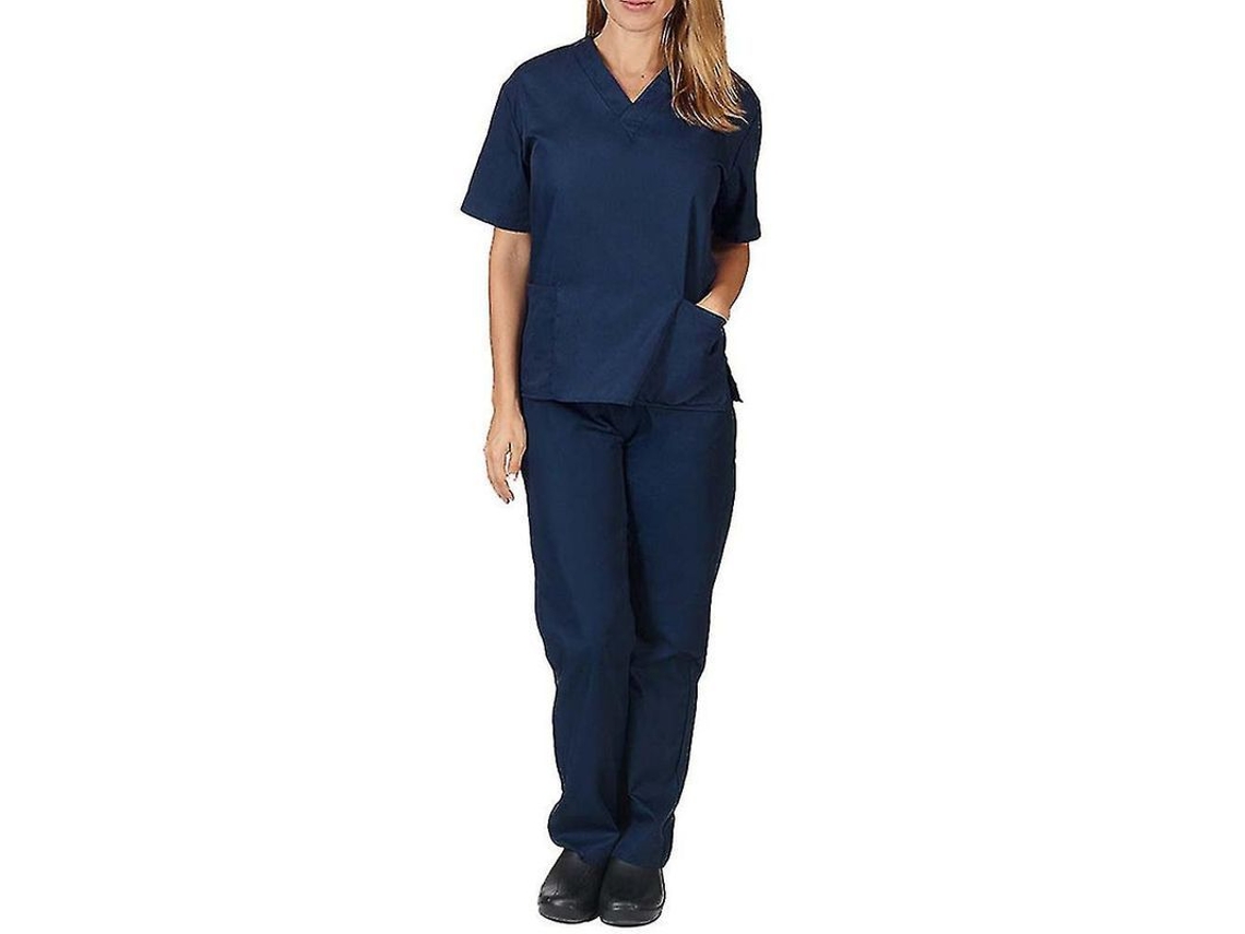 Conjunto de uniforme médico unisex Rebe para médicos, enfermeras y dentistas, con camisa y pantalón, talla M, azul marino.