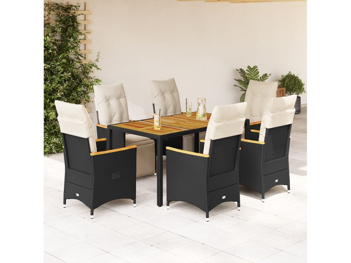 Conjunto de bistró de jardín de 7 piezas DKD Home Decor con cojines de mimbre negros