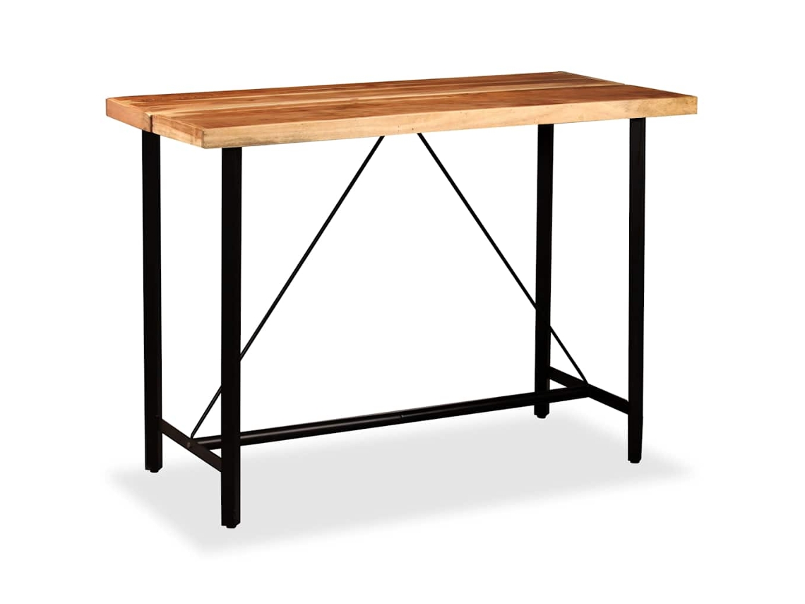 Maison Exclusive - Mesa Y 6 Taburetes Bar Madera Maciza Acacia Cuero Real Y Lona
