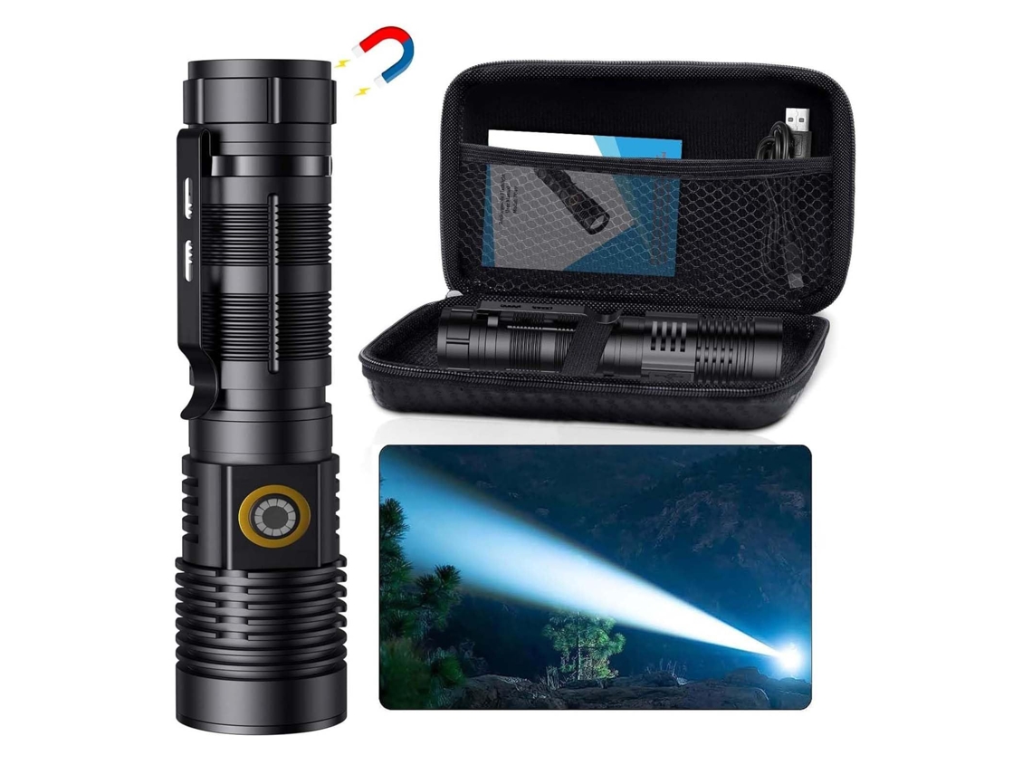 Linterna portátil recargable con láser blanco, magnética, zoom ajustable, batería de 3000 mAh y estuche de transporte, para patrullas y mantenimiento - STELASPLEN